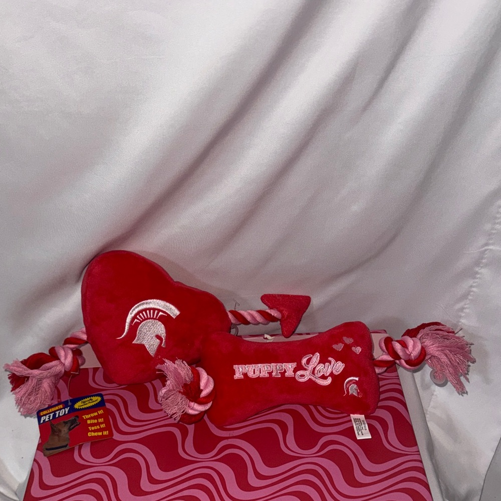 Michigan State Set of 2 Valentines Day Dog Toys